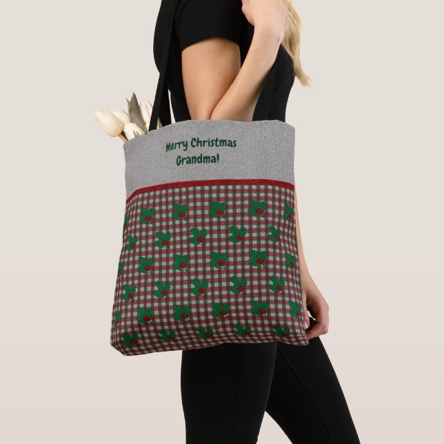 1940-talet Julafton Gingham - Personlig Tygkasse (Närbild)