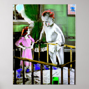 1940-talet mor och hennes jätte baby poster