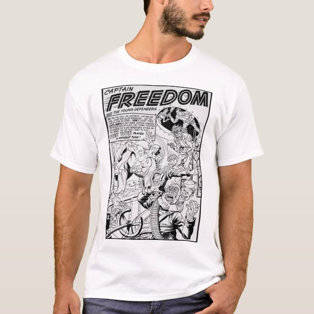 1940-talets Captain FREEDOM Action Comic T-Shirt (Framsida)