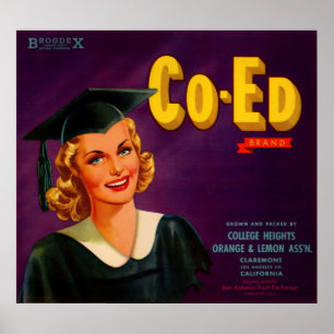 1940-talets Co-Ed Brand citrus låda-etikett Poster