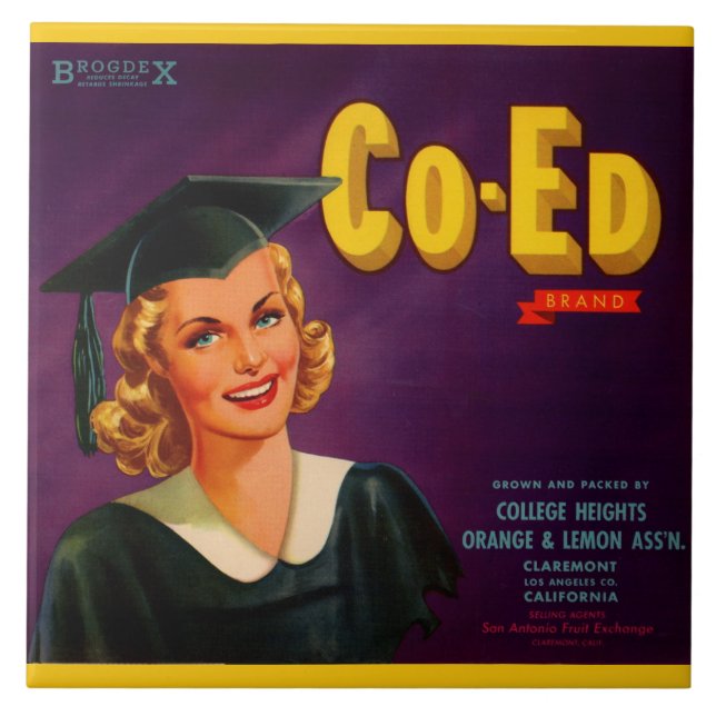 1940-talets Co-Ed-etikett för citrus låda Kakelplatta (Framsidan)
