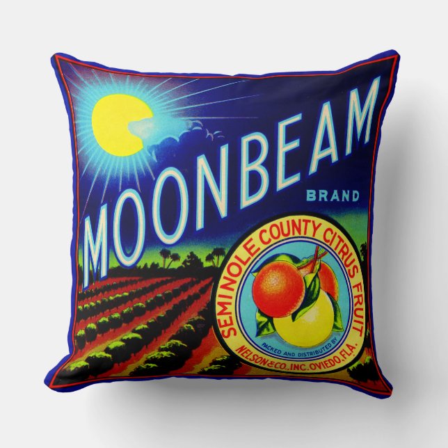 1940-talets frukt-låda-etikett Moonstrås citrusfru Kudde (Framsida)