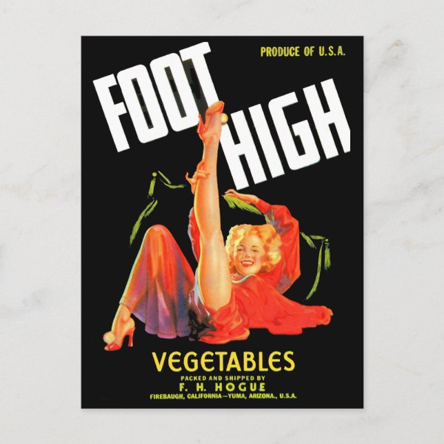 1940-talets grönsaksetikett låda Foot High Vykort (Framsida)