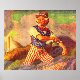 1940-talets heroiska farbror Sam rullar upp sin sl Poster
