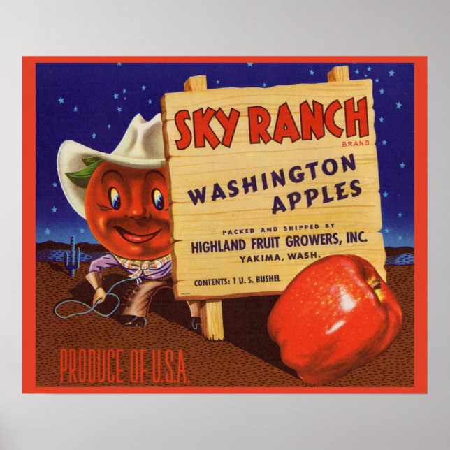 1940-talets Himlar Ranch Washington Apples låda-et Poster (Framsidan)