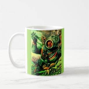 1940-talets illustration av undervattensdykare vid kaffemugg