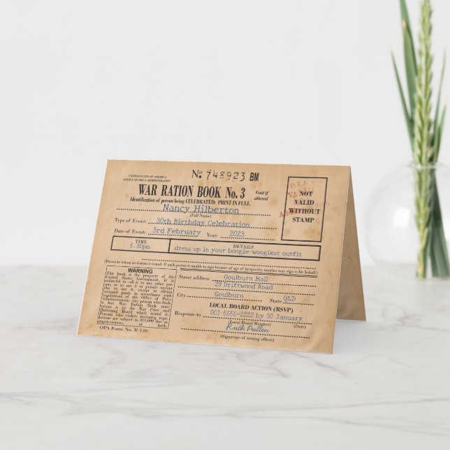 1940-talets inbjudan till USA Ration Bok (Framsida)