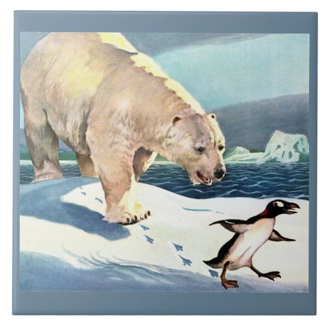 1940-talets polar- och penguinbjörn kakelplatta (Framsidan)