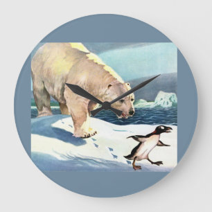 1940-talets polar- och penguinbjörn stor klocka