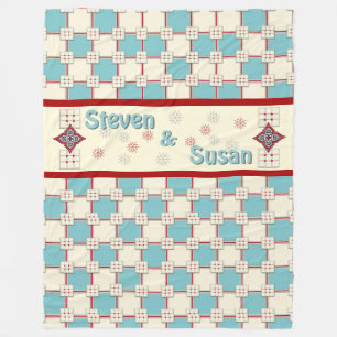 1940-talets skiktade Tile_Aqua, Ivory, Red (Person Fleecefilt