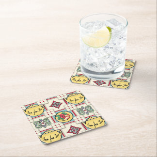 1940-talets Tekannor för köks- och Mönster med Gul Underlägg Papper Kvadrat