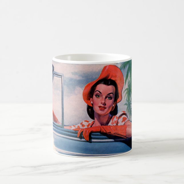 1940-talets vackra kvinna i bilen kaffemugg (Center)