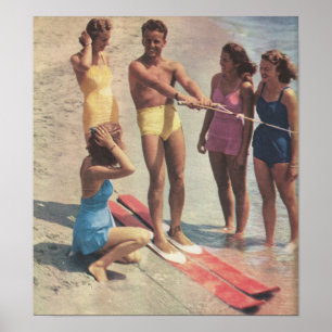 1940-talets Vatten Ski Girls i badande kostym Poster