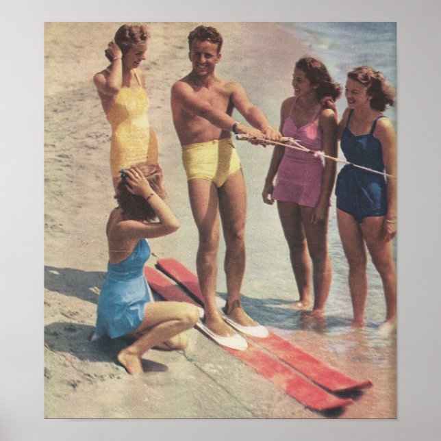 1940-talets Vatten Ski Girls i badande kostym Poster (Framsidan)