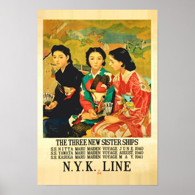 1940-talets Vintage japansk kryssningsreseaffisch Poster (Framsidan)