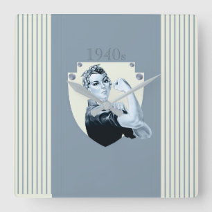 1940-talets vintage retro patriotic krig-kvinna fyrkantig klocka
