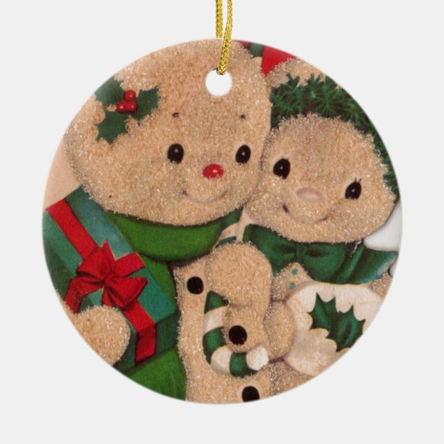 1940-talets Vintage Snögubbe par Julgransprydnad Keramik (Framsidan)