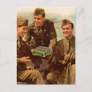 1940-talets WWII-soldater med godis från hemmet Vykort