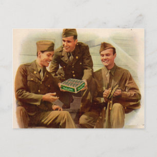 1940-talets WWII-soldater med godis från hemmet Vykort