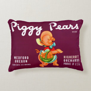 1940-tals Piggy Pears fruktlåda etikett tryck Prydnadskudde