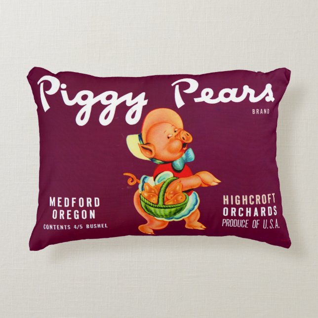 1940-tals Piggy Pears fruktlåda etikett tryck Prydnadskudde (Framsidan)