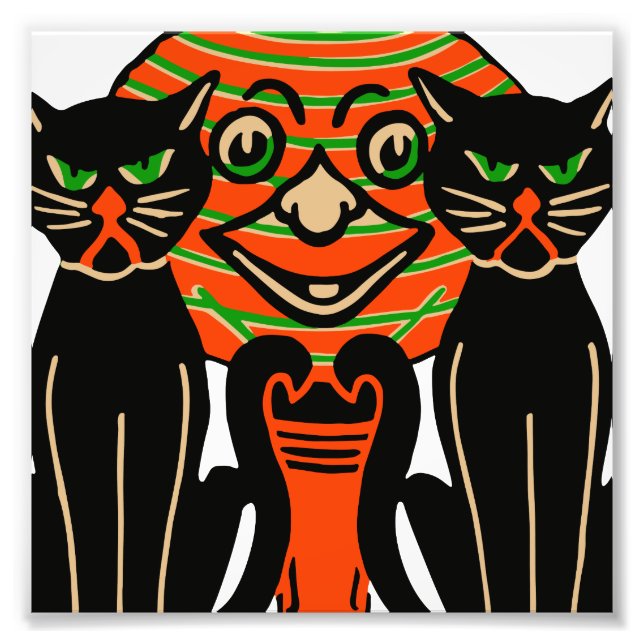 1940 Vintage Halloween Svarta katter Fototryck (Framsidan)