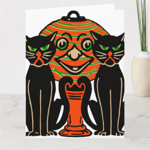 1940 Vintage Halloween Svarta katter Kort