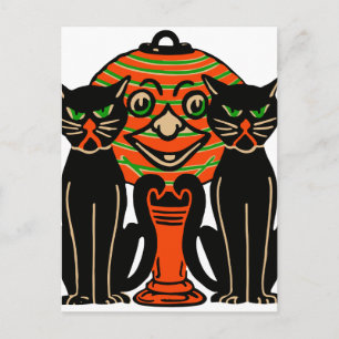 1940 Vintage Halloween Svarta katter Vykort