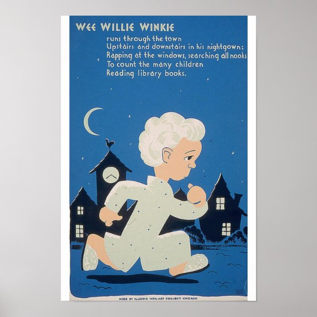 1940 WPA  WEE WILLIE WINKIE Konstprojekt Affisch (Framsidan)