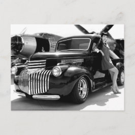 1941 Chevy Hot rod Pickup Lastbil Pin Up Girl Vykort