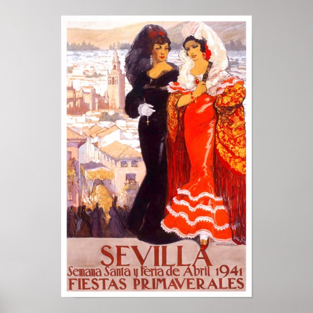 1941 Sevilla Spanien vintage resor Poster (Framsidan)
