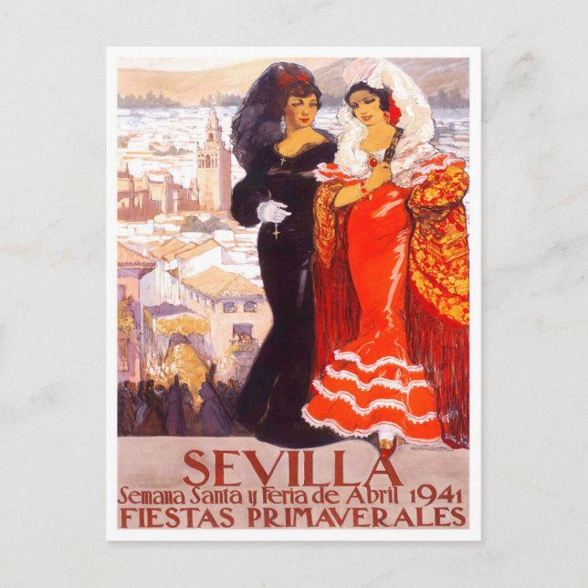 1941 Sevilla Spanien vintage resor Vykort (Framsida)