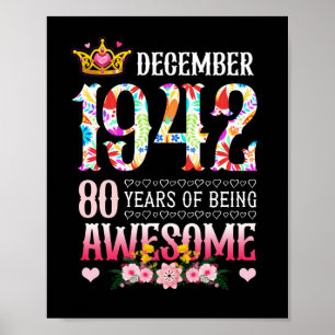 1942 80:e födelsedagen 80 år Fantastisk Blommigt Poster