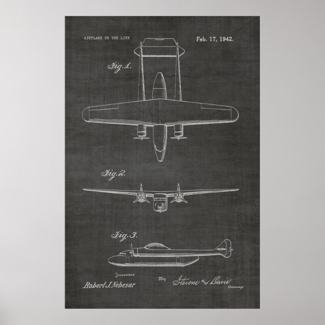 1942 Tvillingflygplansutskrift för Patent Art Teck Poster (Framsidan)