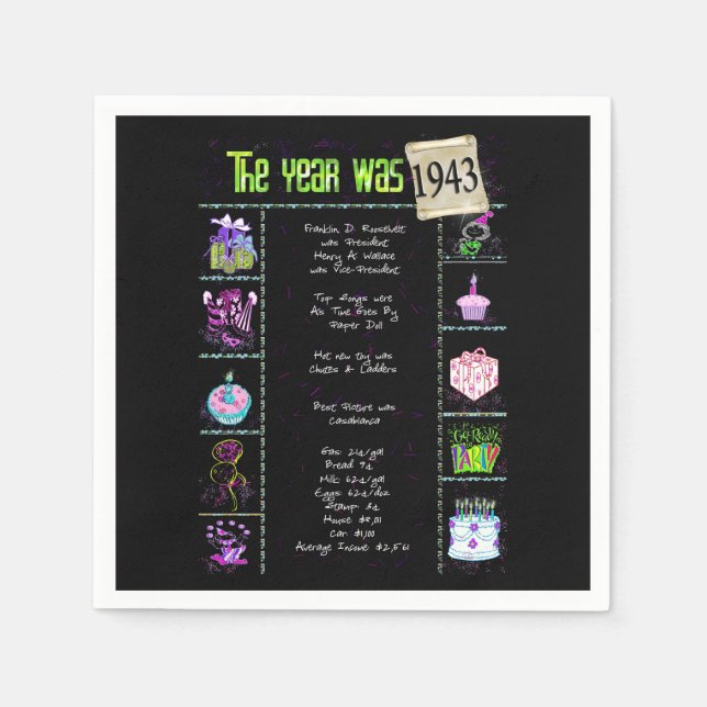 1943 Födelseår: Trivia Napkins Pappersservett (Framsidan)
