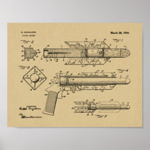 1944 Pistol Rocket Patent Art Teckning Skriv ut Poster