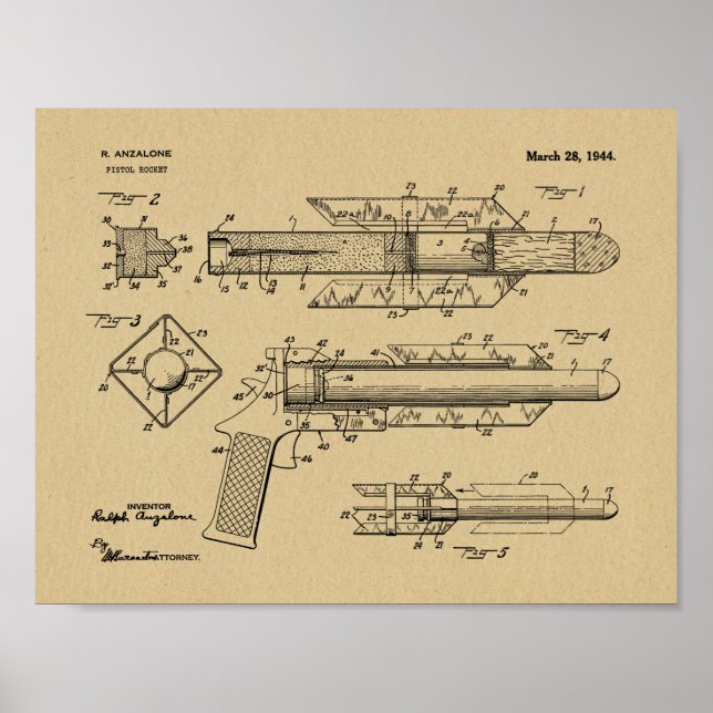 1944 Pistol Rocket Patent Art Teckning Skriv ut Poster (Framsidan)