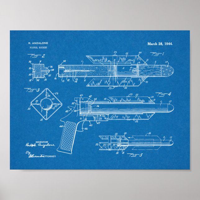 1944 Pistol Rocket Patent Art Teckning Skriv ut Poster (Framsidan)