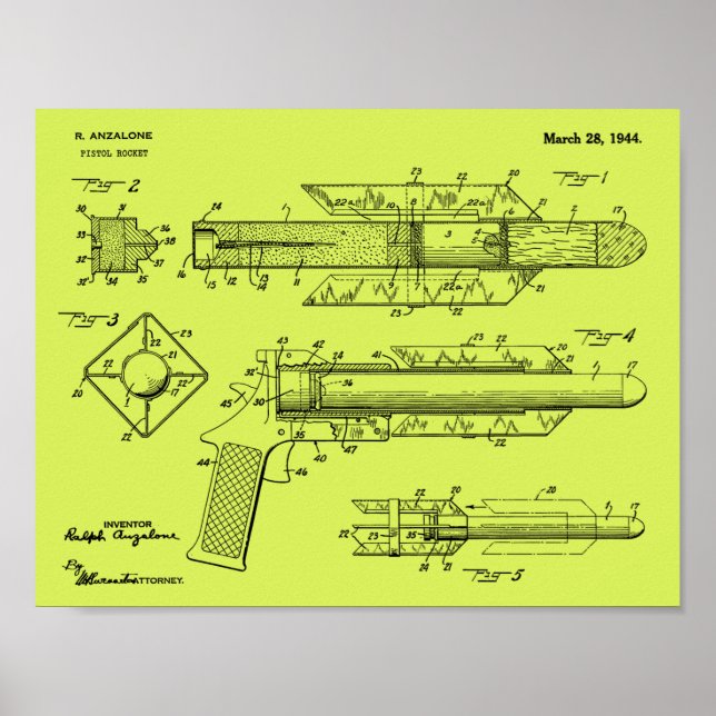 1944 Pistol Rocket Patent Art Teckning Skriv ut Poster (Framsidan)