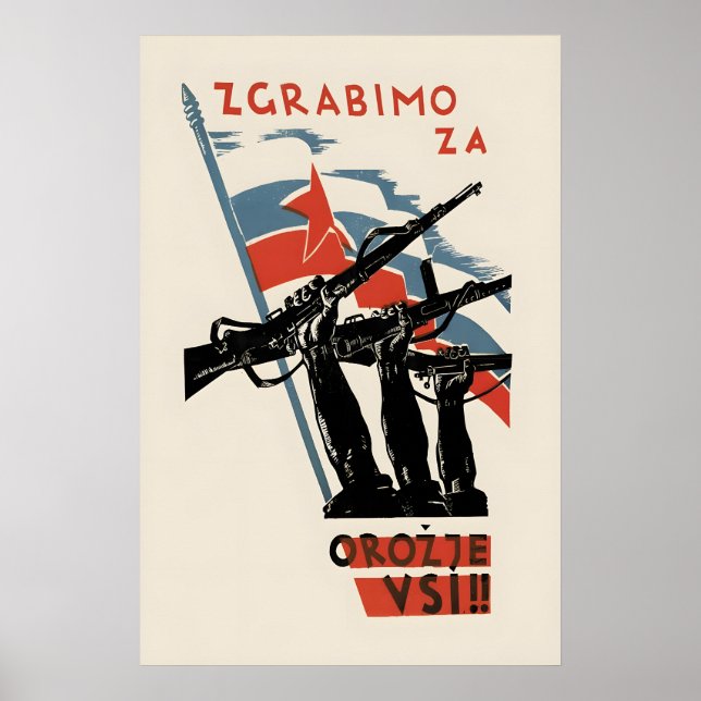 1945 propagandaffisch Jugoslavien Låt oss alla ta Poster (Framsidan)