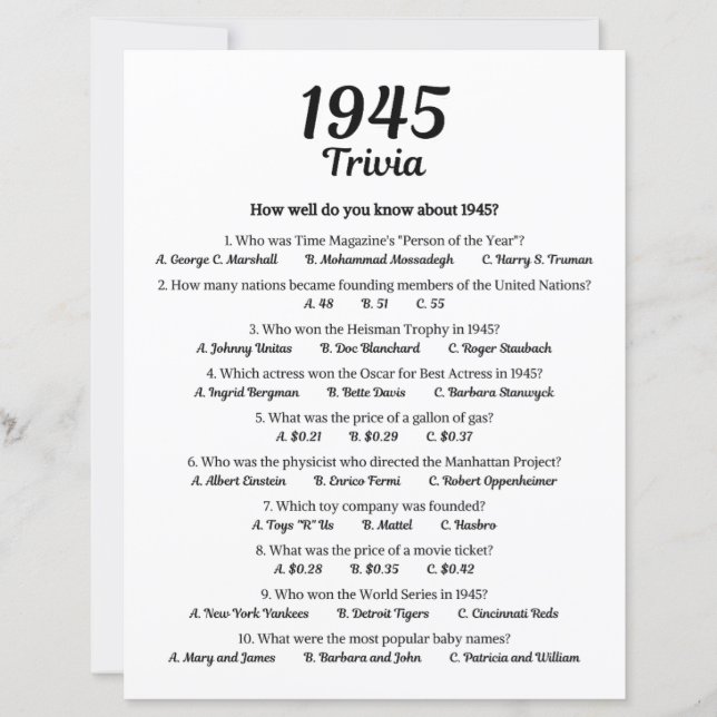1945 Trivia-spel (Framsida)