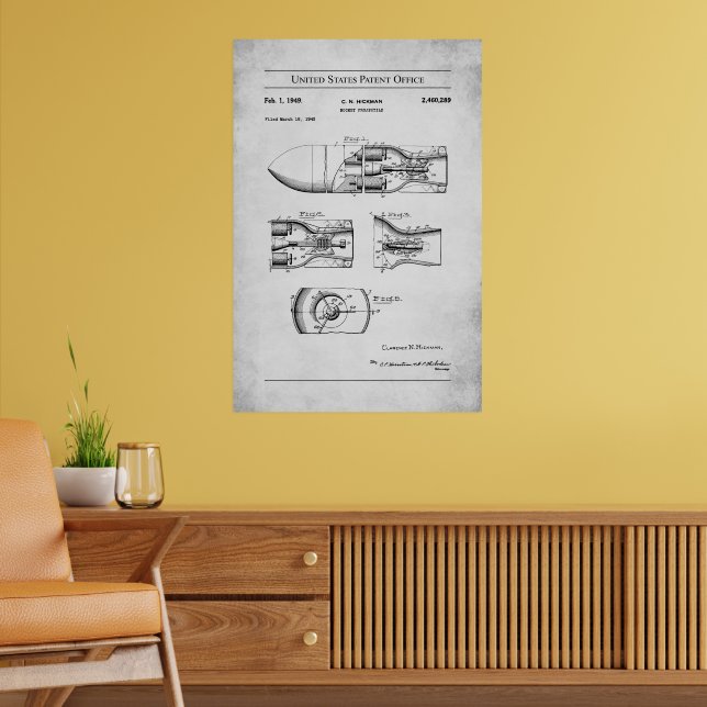 1945 US Patent 2460289 - Poster raketprojektil (Vardagsrum 2)
