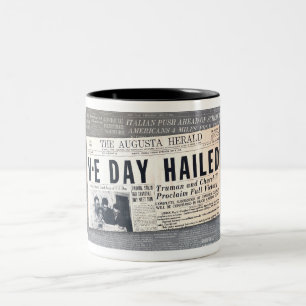 1945 V-E-DAGEN - NÄSTA HEADLINE WWII Två-Tonad MUGG