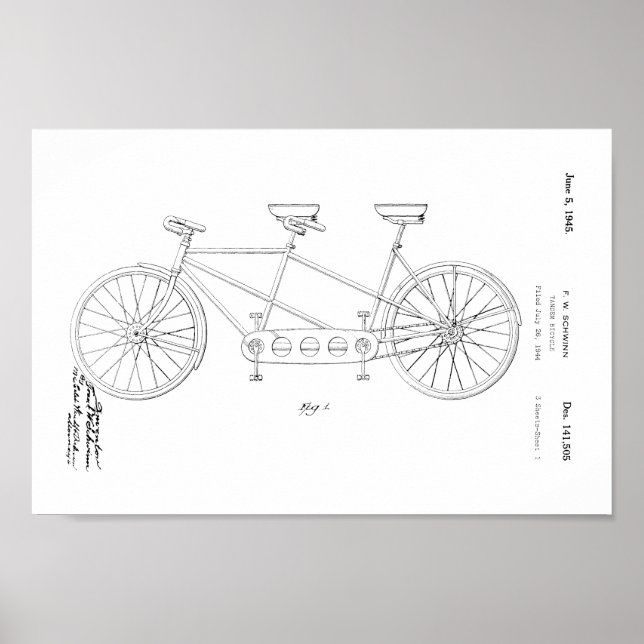 1945 Vintage Schwinn Bicycle Patent Art Print Poster (Framsidan)