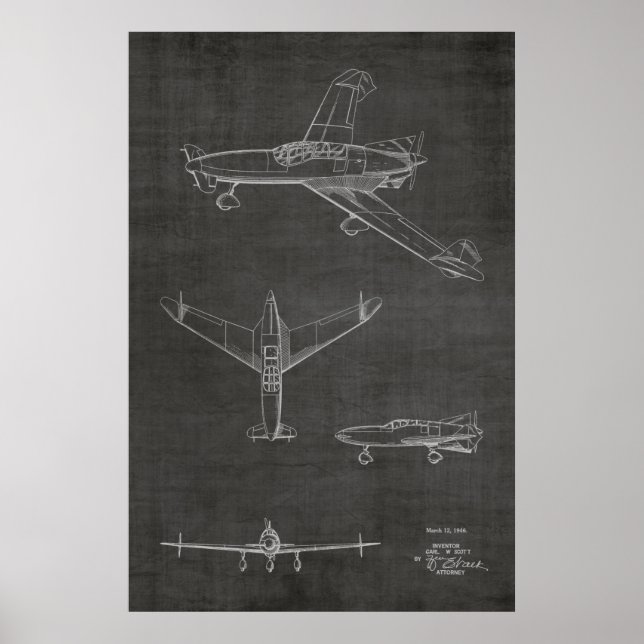 1946 Bakre prop Flygplan Patent Art Teckning Skriv Poster (Framsidan)