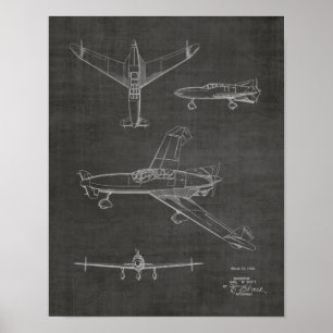 1946 Bakre prop Flygplan Patent Art Teckning Skriv Poster