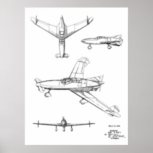 1946 Bakre prop Flygplan Patent Art Teckning Skriv Poster