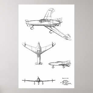 1946 Bakre prop Flygplan Patent Art Teckning Skriv Poster