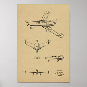1946 Bakre prop Flygplan Patent Art Teckning Skriv Poster