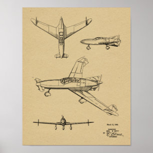 1946 Bakre prop Flygplan Patent Art Teckning Skriv Poster